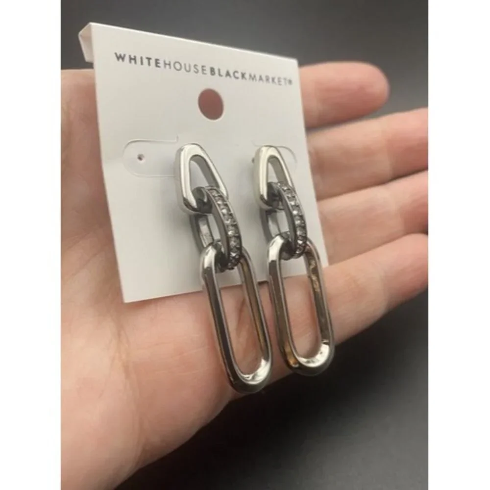 NWT  Earrings Lot 2 Pairs White House Black Market Silver Tone Dangle Retail $54 - Picture 5 of 7